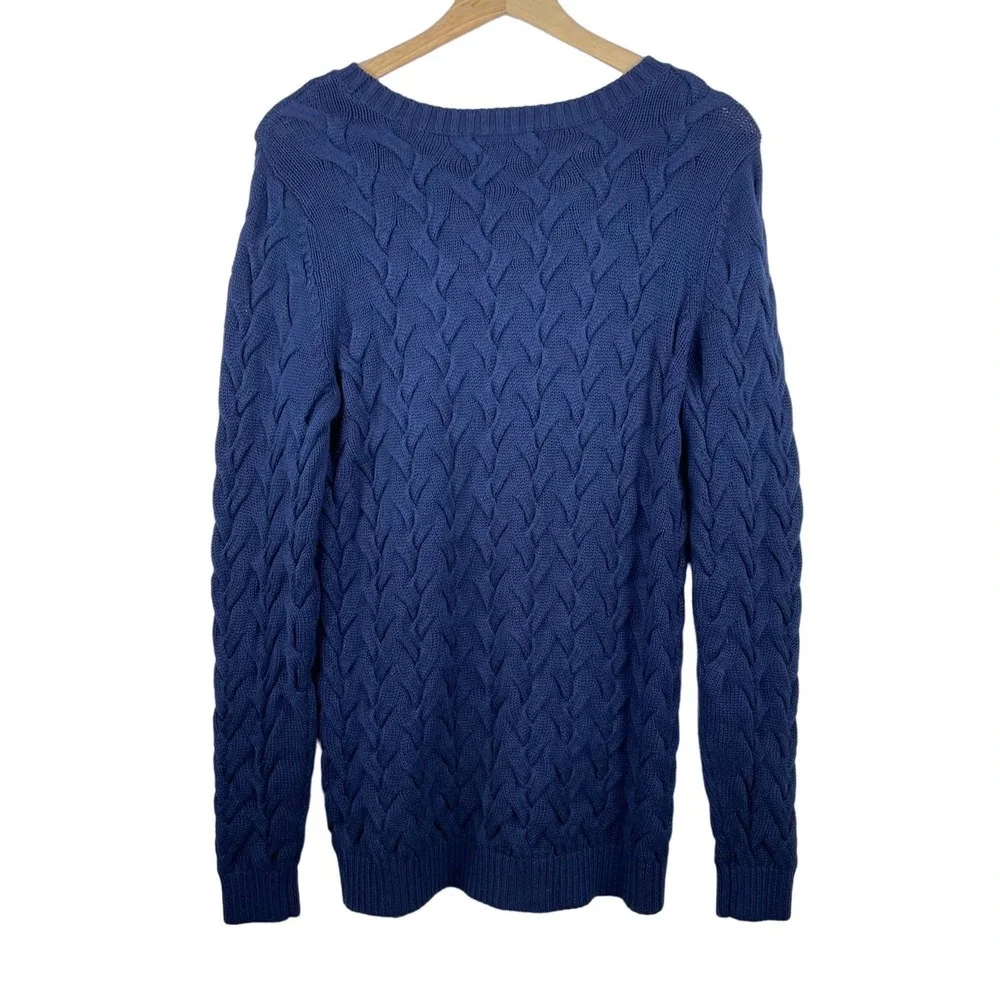 NEW Lands End Drifter Sweater Navy Blue Gradient Cable Knit Size S Tall - Picture 3 of 9